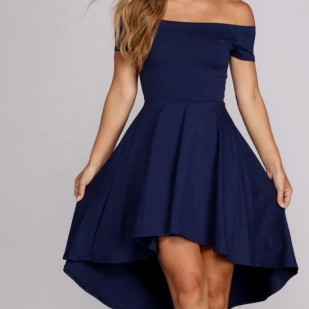 Windsor navy blue high- low dress